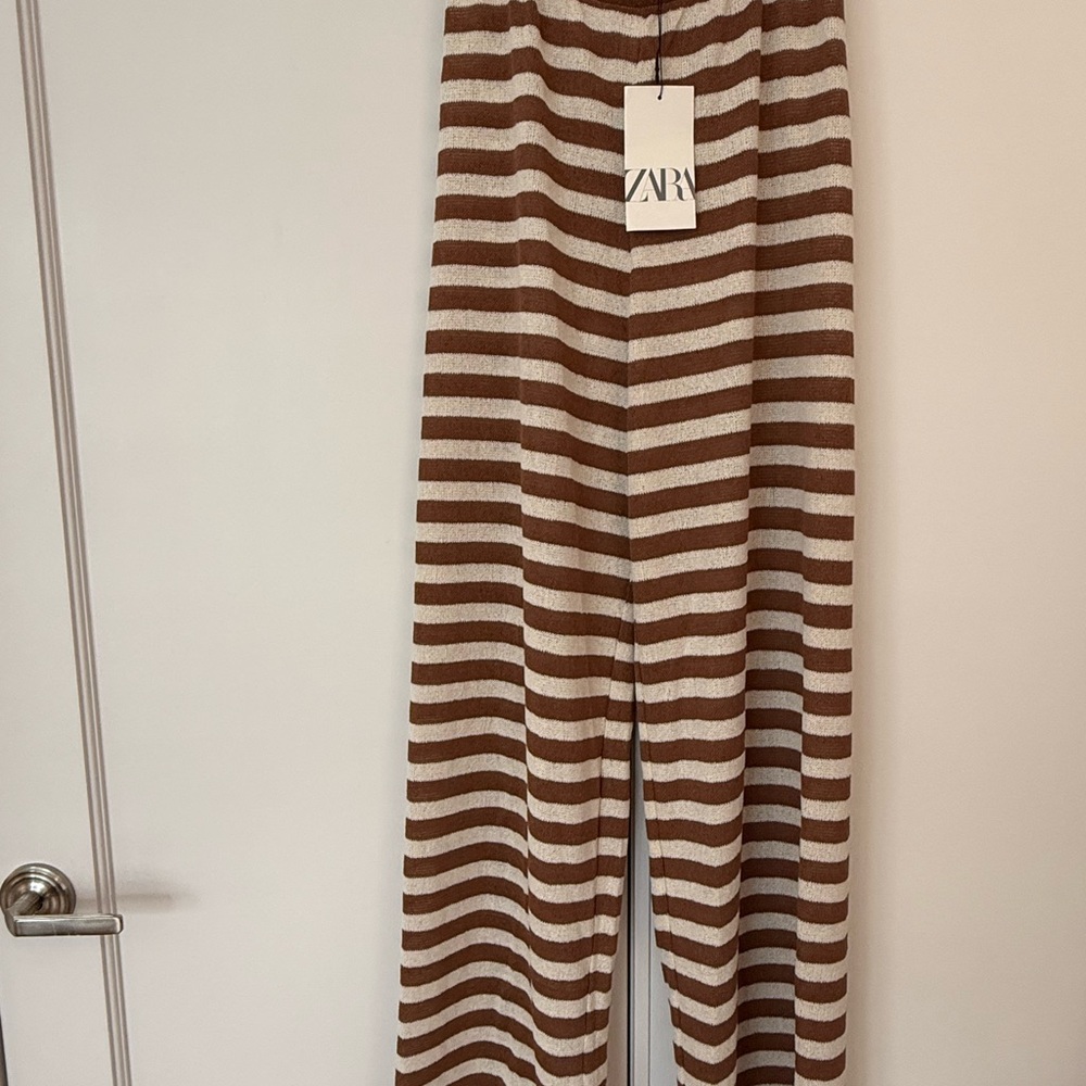 Zara Chocolate and Cream Striped Trousers